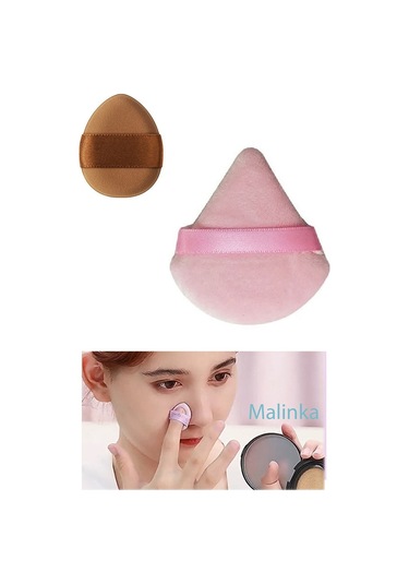 Melien Mini Üçgen Puf Parmak Makyaj Süngeri Pembe - Kahverengi 2'li