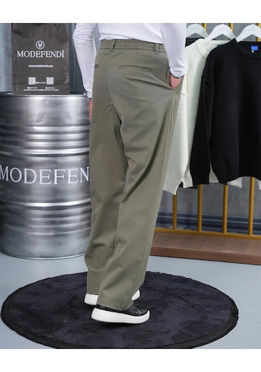 Modefendi Baggy Kesim Pile Detaylı Kumaş Pantolon Haki