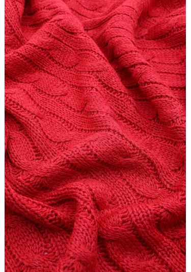 Biocotton Triko Ponponlu Örgü Tv Battaniyesi - Kırmızı