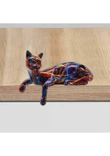 Suntek Uyuklayan Kedi Figürü Masa Süsü 8x3.5x6 Inç Reçine 21,2x9x15cm