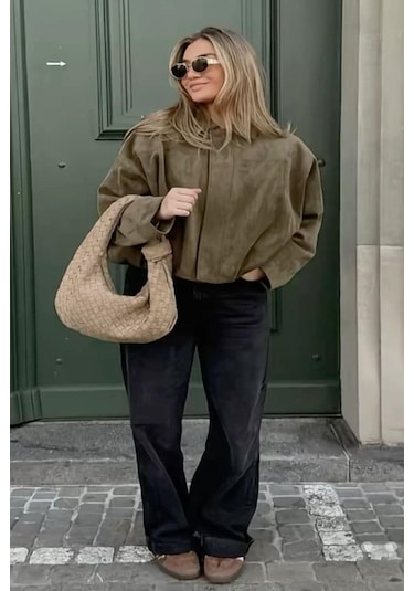 Prifaldi Süet Görünümlü Bomber Ceket Haki