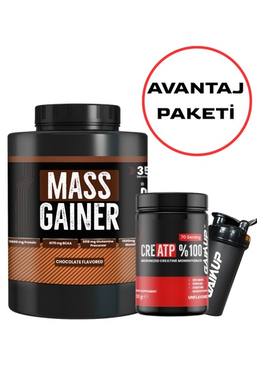 Gainup Mass Gainer 3500gr + Creatp Creatine 350gr + Shaker Avantaj Paketi Çilek