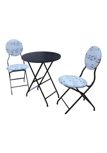 Katlanabilir Nota Desenli Metal Masa Ve Sandalye Takımı - 2 S