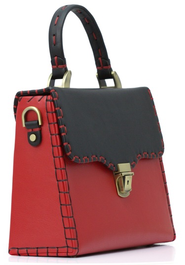 Abess Çanta , Lüks El Yapımı Gerçek Deri Kadın Çantası , Kırmızı Kırmızı - Siyah