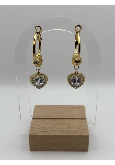 Arnes Jewelry Çelik Sallantılı Zirkon Taşlı Kalpli Küpe Ar190nes Gold