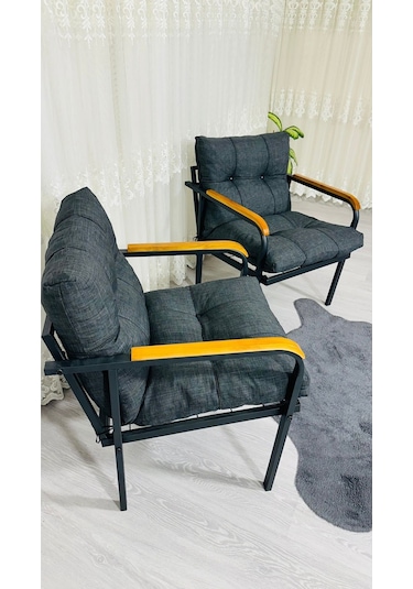Madame Home Leylak Balkon, Bahçe,teras,cafe - Salon - Metal Kanepe Koltuk Takımı 1-1 Antrasit