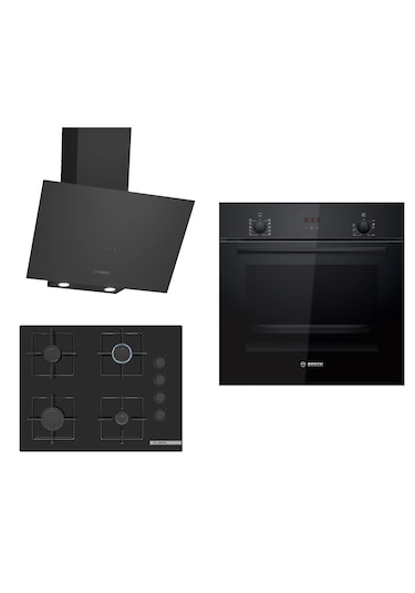 Bosch HBF512BB1T - POP7C6P30O - DWK64PJ60T Siyah Ankastre Set