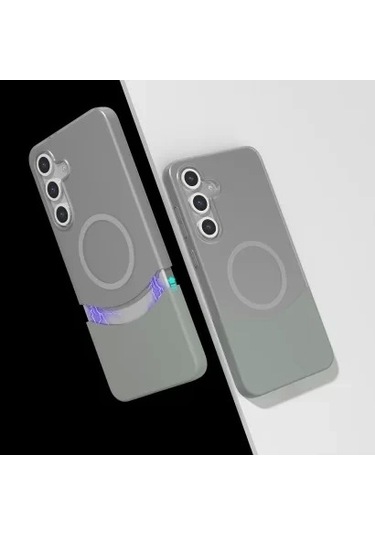 Samsung Galaxy Uyumlu S25 Kılıf Magsafe Şarj Kartlıklı Mıknatıslı Duble 1.7mm Kapak Kart Bölmeli Lacivert S