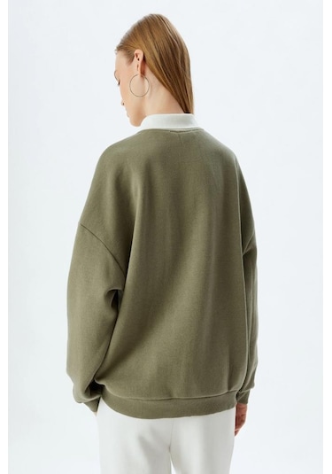 Koton Polo Yaka Sweatshirt Oversize Slogan Baskılı Şardonlu 001