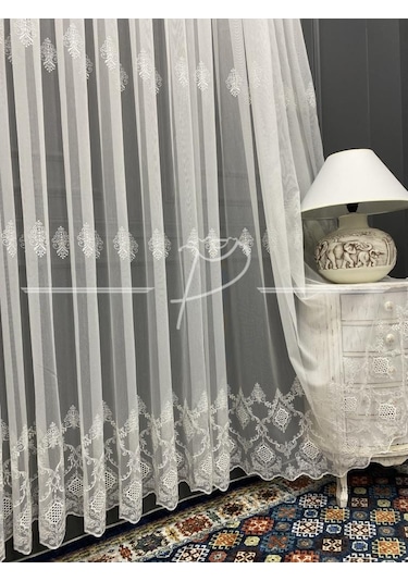 Tül Perde Taç Marka Fesli Desen Etek Bohreli Serpme Desenli Tül-2 Çok Renkli