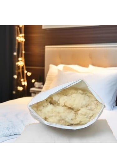 %100 Merinos Boncuk Kuzu Yünü Dolgulu Yastık 50 X 70 Cm Ebat 1000 Gr Orta Sertlik Koruyucu Hediyeli Beyaz