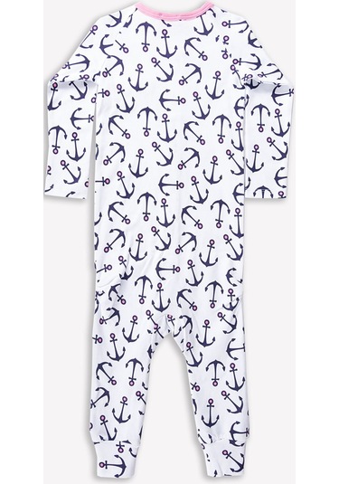 Ozmoz Büyük Çapa Desenli Yakası Pembe Fiyonklu Kız Bebek Tulum Çok Renkli