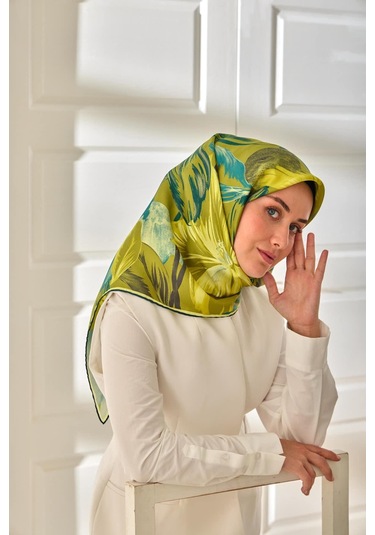 Silk Home Twill İpek Eşarp 11480-80 Yağ Yeşili, Asit, Butter Yellow, Petrol Yeşili