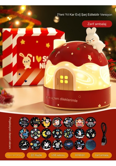 Xinxin Yeni İglo Gece Lambası Projeksiyon Lambası Çocuk Oyuncağı Altın - Kırmızı