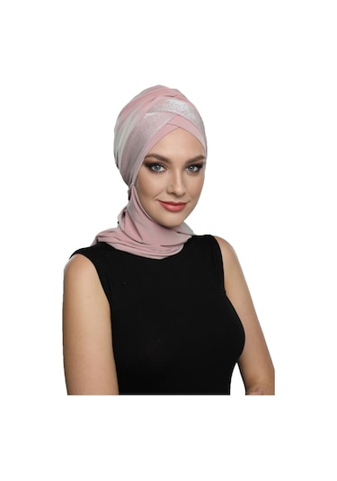 Çapraz Pike Atkılı Astarlı Pudra Hazır Türban Tesettür Bone