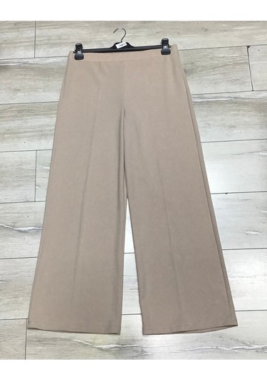 Scuba Beli Lastikli Bedenli Büyük Beden Bol Paça Panolont-inci Krem