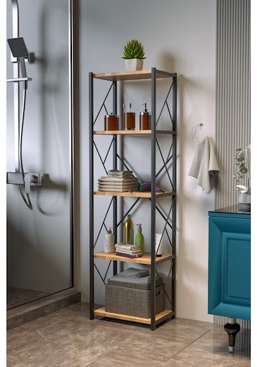 Morpanya Felixce Banyo Düzenleyici Banyo Dolabı Çok Amaçlı Dolap 5 Katlı Metal Mutfak Düzenleyici Ceviz