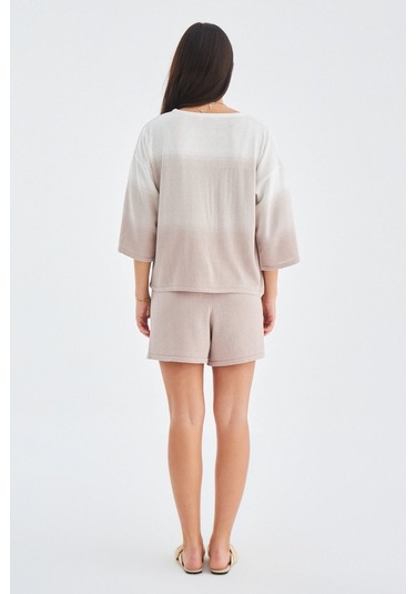 Peraluna Siri Blouse & Shorts Yazlık Triko Kadın Şort Takım Bej Bej