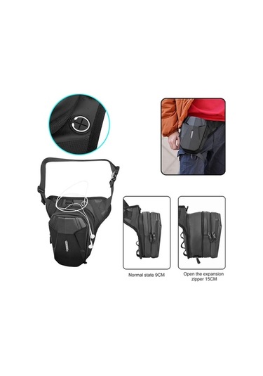 Rz566 Genişleyebilir Dayanıklı Motosiklet Bacak Bel Omuz Çantası Siyah
