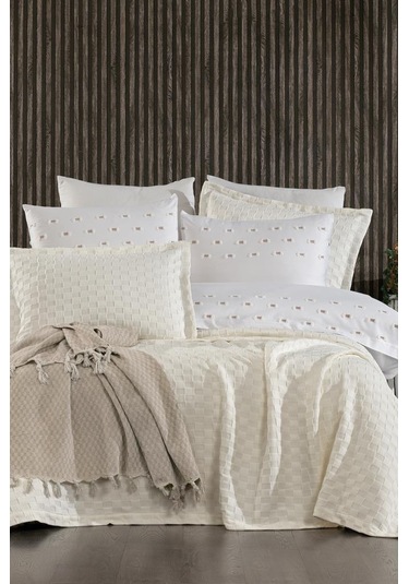 Çeyiz Diyarı Fiona 10 Parça Pikeli Çeyiz Seti Krem Krem