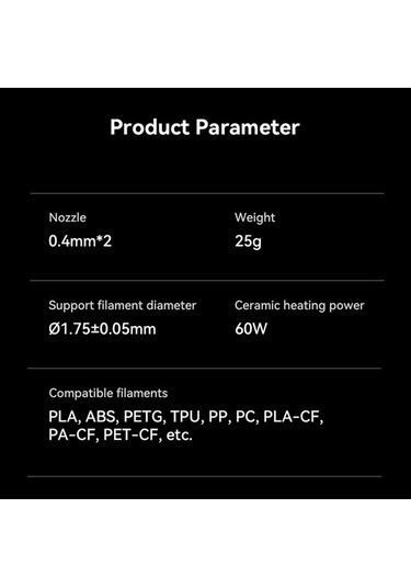 Fortunelane Creality Ender-3 V3 Ke Fırın Blok Seti: Seramik 60w + 0.4mm Çift Metal Nozel, 1.75mm Filament Desteği Pla, Abs, Petg,