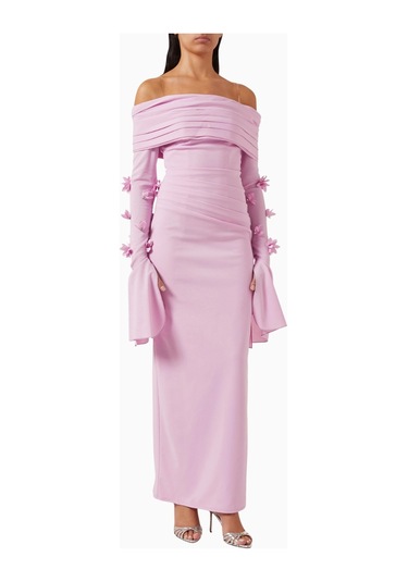 Ac By Aanchal Chanda 3d Floral - Applique Dress Maxi Kadın Elbise Pembe