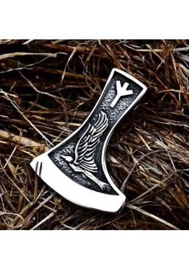 Çift Taraflı Kullanım Viking Kolye / Viking Kurt Balta Kolye Gümüş