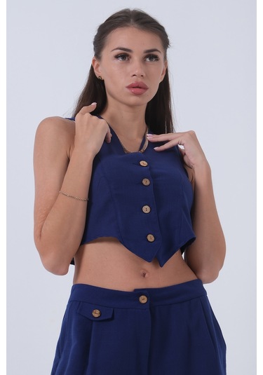 Feminist Saks Keten Yelekli Takım 0106321.26 001