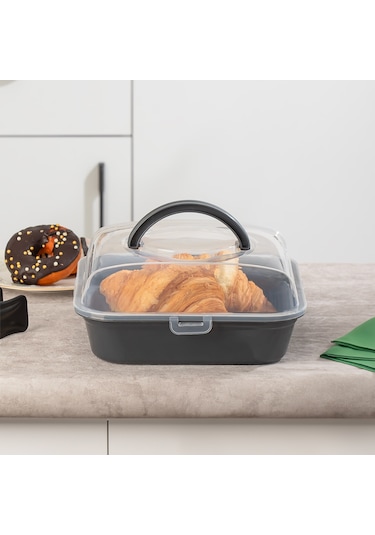 Porsima 1096 Pasta Kek Börek Kabı Kilitli Saklama Kabı Antrasit