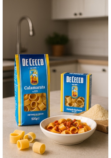 De Cecco Calamarata 500 G İtalyan Makarna, Sos Tutucu Halka Form