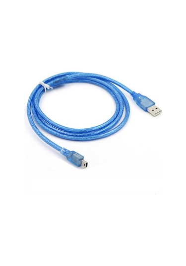 Mini Usb Kablo 5 Pin Mini Usb 2.0 Şeffaf Mavi Şarj Ve Data Kablosu 2m