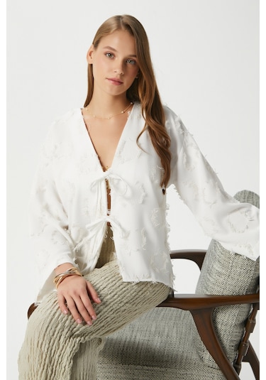 Ritnice Kadın Harmony Bağcıklı Ekru Kimono Gömlek Ekru