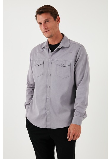 Buratti Pamuklu Regular Fit Çift Cepli Erkek Gömlek Cf24W116927 Gri