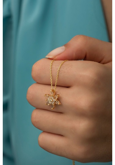 Ervanur Altın Kaplama Beyaz Taşlı Lotus Çiçeği Kadın Kolye Beyaz