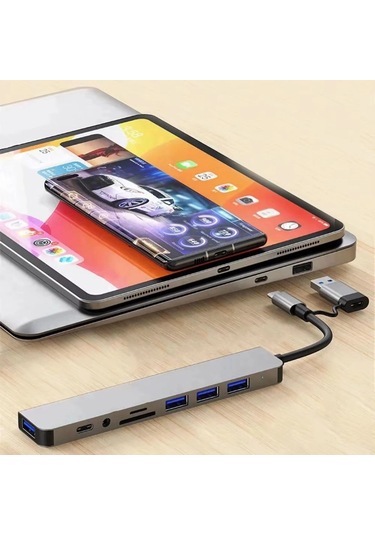 8 İn 1 Usb Çevirici Notebook Apple Uyumlu Macbook Type-c Görüntü Aktarıcı Hub 5468