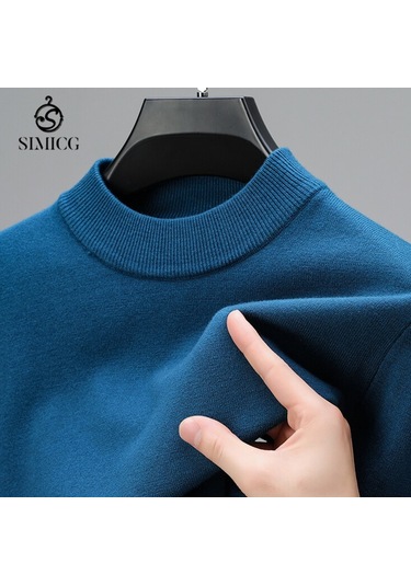 Kışın Yeni Yarım Balıkçı Yaka Sıcak Günlük Düz Renk Erkek Kazağı Mavi