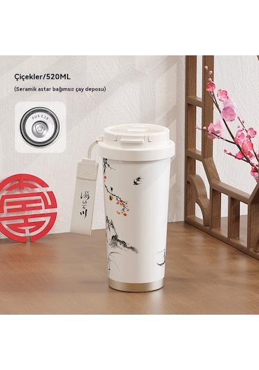 Kahve Fincanı Seramik Astar Hafif Lüks Yüksek Değerli İns Kızlar Taşınabilir 316 Paslanmaz Çelik Araba Termos Bardaklar Toptan 361 Çift İçecek Paslanmaz Çelik Çiçek