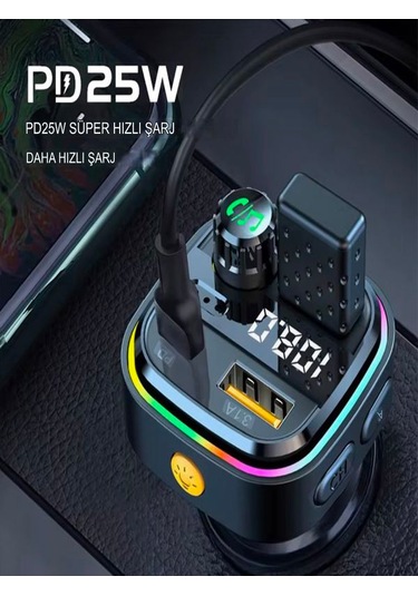 Car-in Bluetooth Wireless 3.1a 2usb Tf Kartlı Type-c Rgb Işıklı A