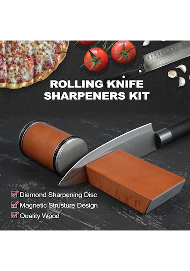 Wezone Ahşap-metal Bileşik Bıçak Taslağı - 15 Ve 20 Açı Seçeneği, 2 Adet Zımpara Bloku 400, 1000 İle Mutfak Bıçaklarını Keskinleştirme Seti Kahverengi