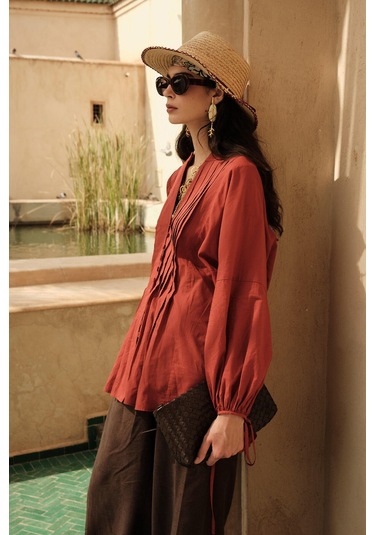 Manuka Nervür Detaylı Vual Tunik Turuncu