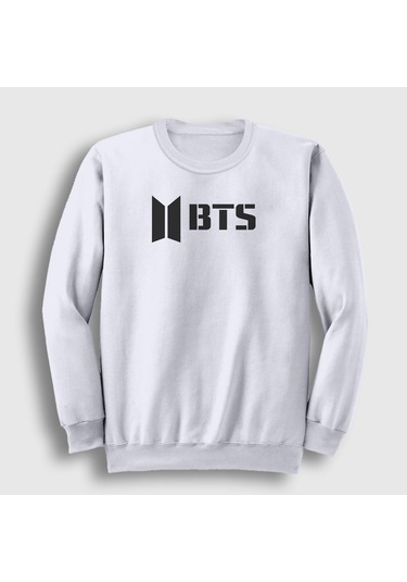 Presmono Unisex Logo Bts Sweatshirt Beyaz