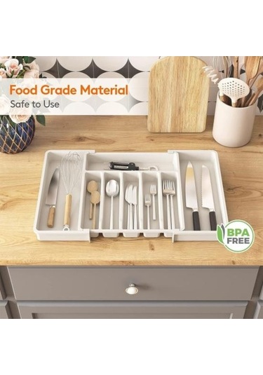 Pazly Genişletilebilir Gri Çatal Bıçak Takımı Kutusu Çekmece Düzenleyici Gri