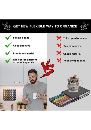 Pazly Şık Duvara Monte Kahve Kapsül Organizatörü - Mutfak Dekorasyonu İçin Çok Renkli Kapsül Rafı Çok Renkli