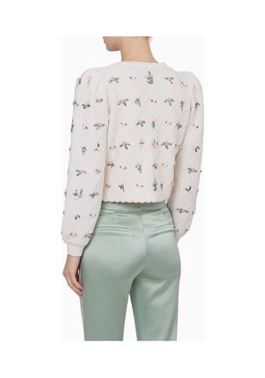 Almi Alice And Olivia Çiçek Işlemeli Örgü Hırka Beyaz