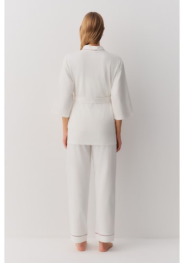 Suwen Pearl 3 Parçalı Hamile Lohusa Pijama Takımı Sh26212660t036 Ekru