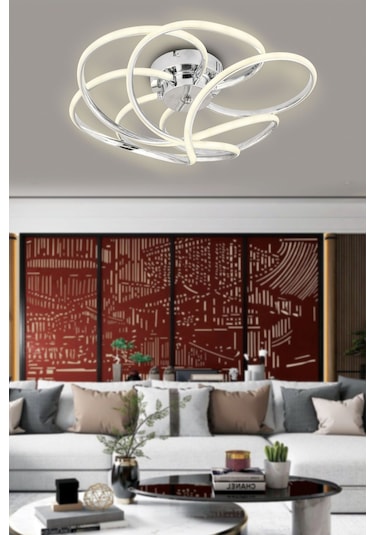 Samyeli Krom Kumandalı Ve Dimerli Beyaz, Sarı, Gün Işığı Ledli Plafonyer Avize Sb-ld-510 Krom