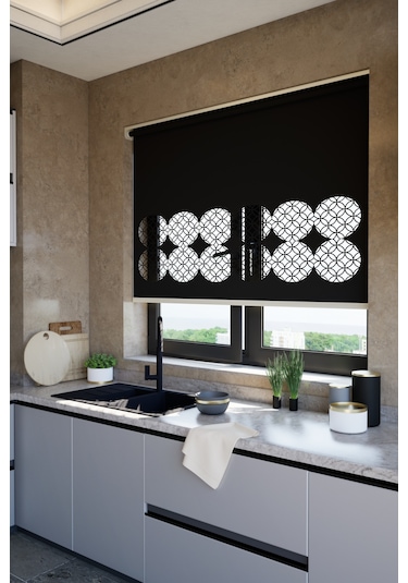 Perdea Lazer Kesim Mat Stor Perde, Lazer Kesimli Klasik Serisi, C-141008 Siyah Renk