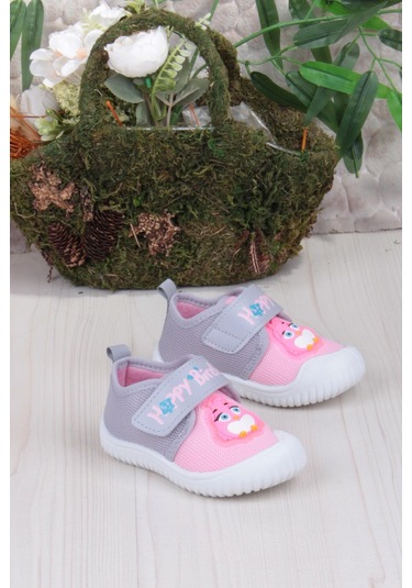 Fort 3356 Gz Kuş Figürlü Anaokulu Kreş Ev Kız Çocuk Keten Panduf Ayakkabı Pembe