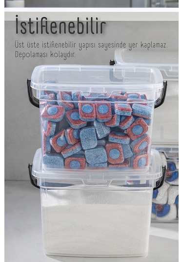 Vienev 2li 4 Litre Toz Tablet Deterjan Saklama Kabı - Deterjan Kutusu, Toz Tablet Deterjan Kabı Beyaz