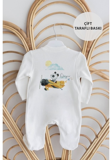 Lilabio %100 Organik Isme Özel Isimli 10lu Hastane Çıkışı Panda Ekru